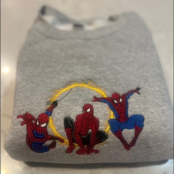 Embroidered Three Trio Fire Spiderman Graphic Crewneck - Picture 4 of 6